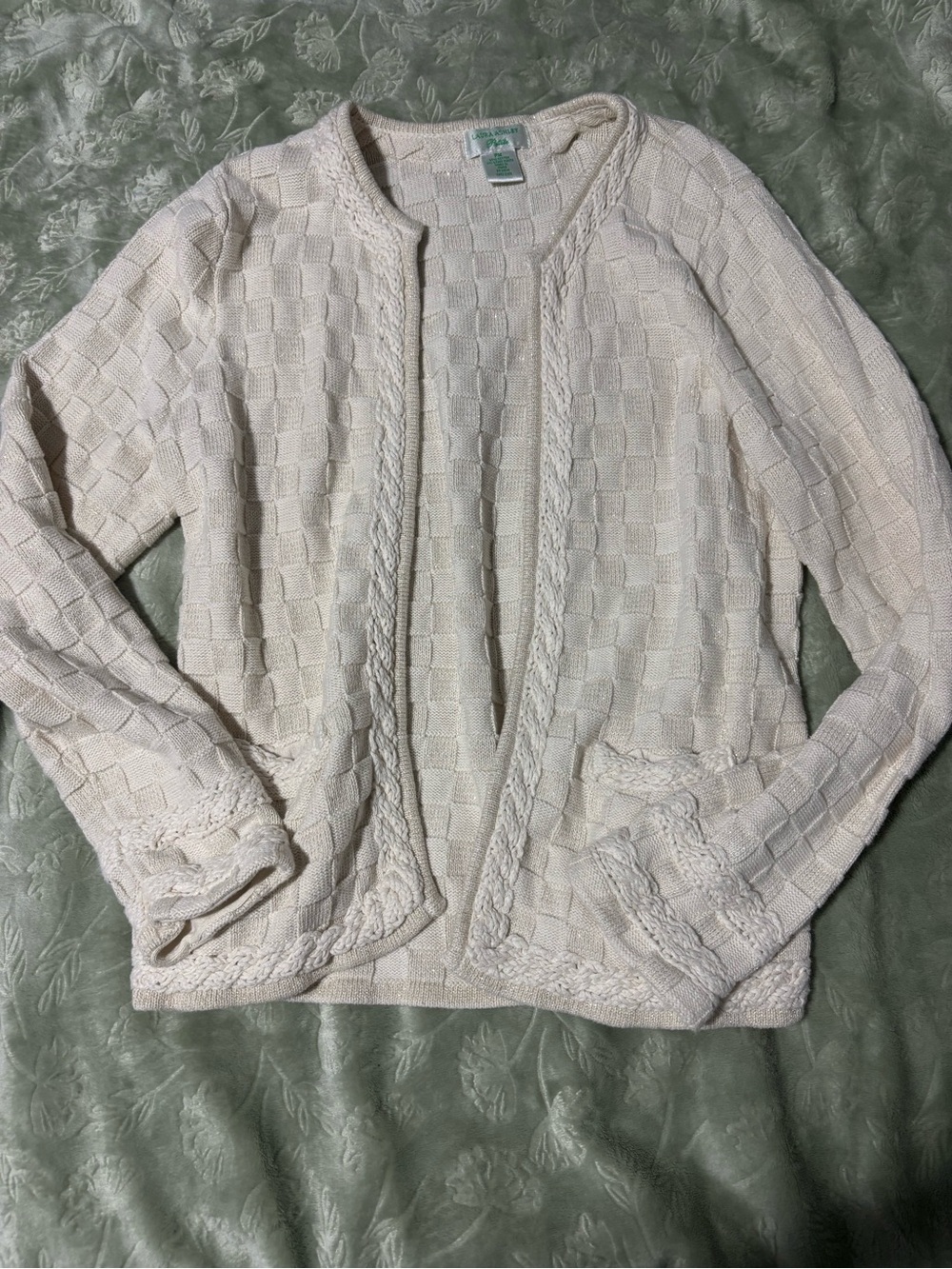 Cream Knit Cardigan Sweater with Clasp Front